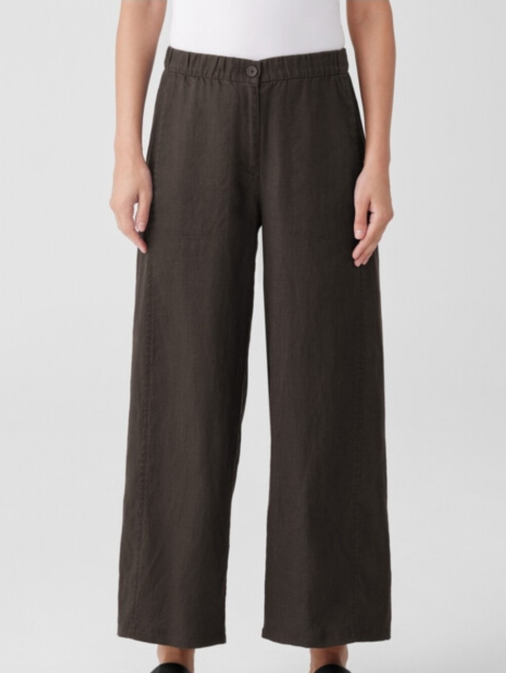 Eileen Fisher Organic Linen Wide Leg Trouser Pant Chocolate Brown XL